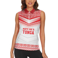 Custom Mate Ma'a Tonga Heritage Women Sleeveless Polo Shirt Pacific Tribal Rugby White Edition - Polynesian Pride