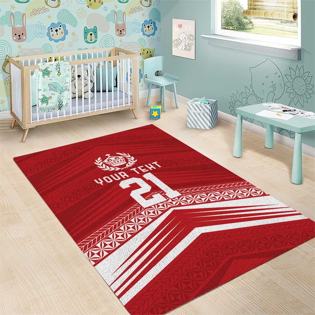 Custom Pacific Rugby Spirit Area Rug Tonga Ngatu Pride Red Edition - Polynesian Pride