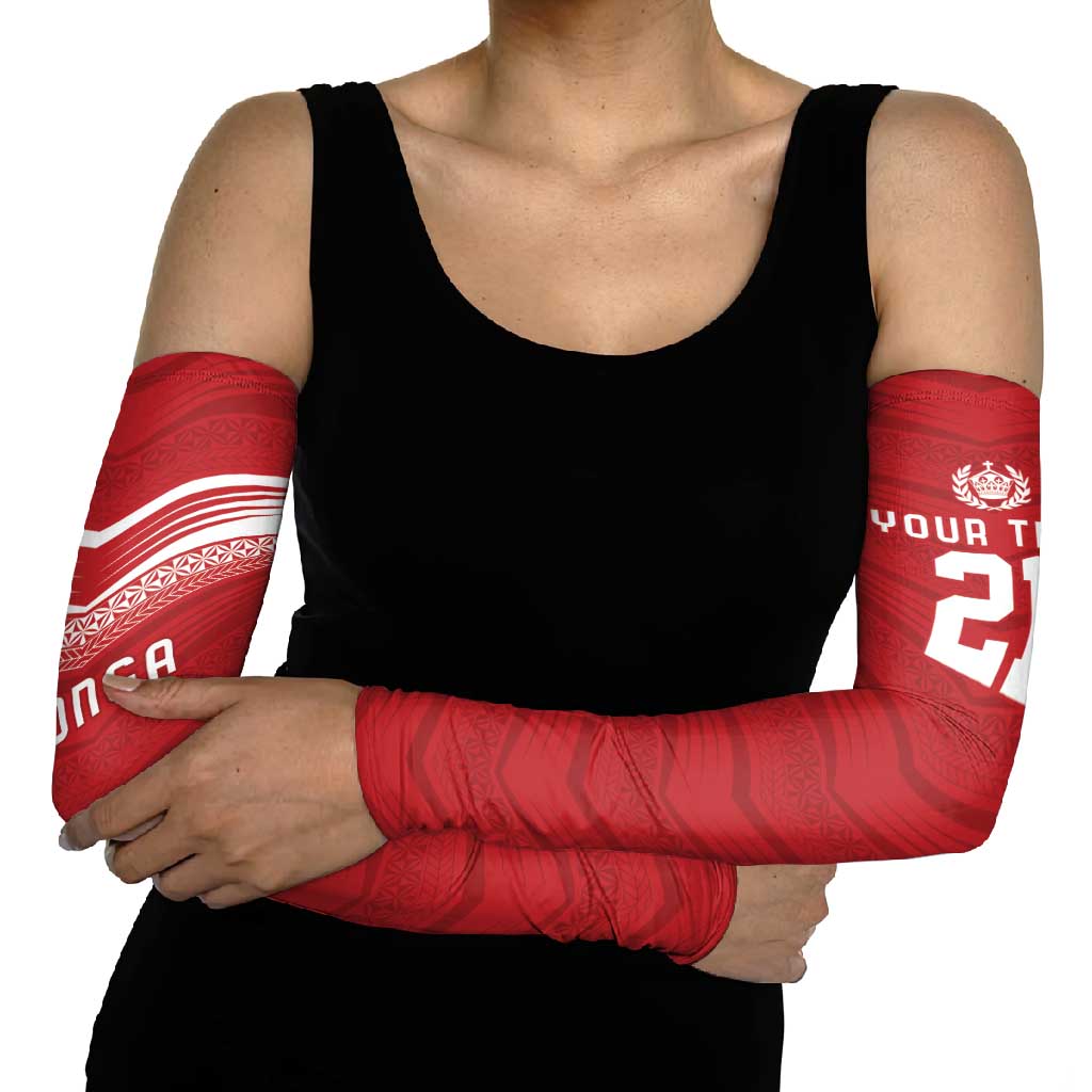 Custom Pacific Rugby Spirit Arm Sleeves Tonga Ngatu Pride Red Edition - Polynesian Pride