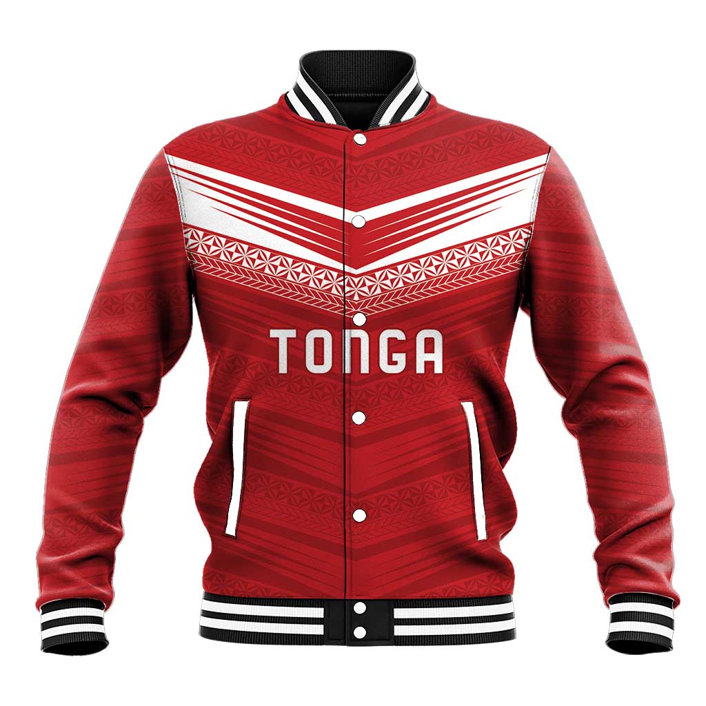 Custom Pacific Rugby Spirit Baseball Jacket Tonga Ngatu Pride Red Edition - Polynesian Pride