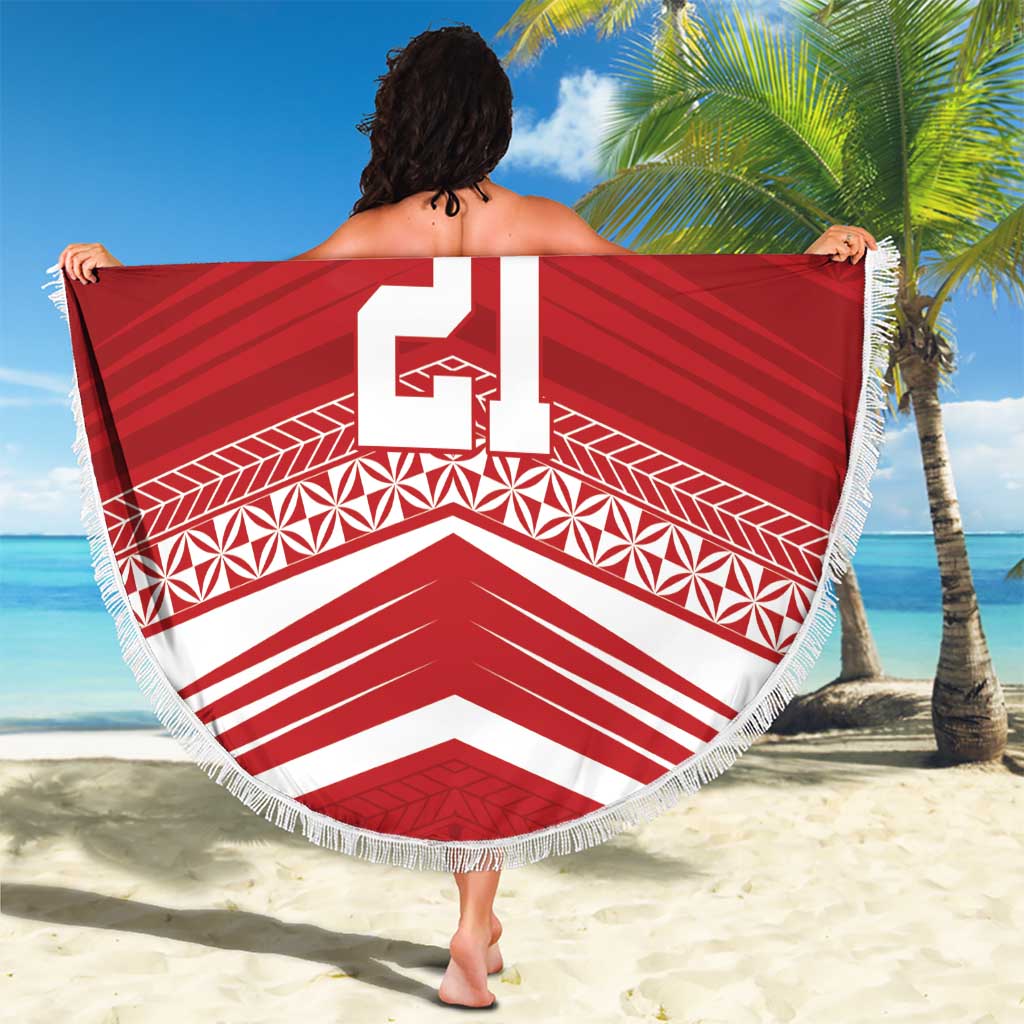 Custom Pacific Rugby Spirit Beach Blanket Tonga Ngatu Pride Red Edition - Polynesian Pride