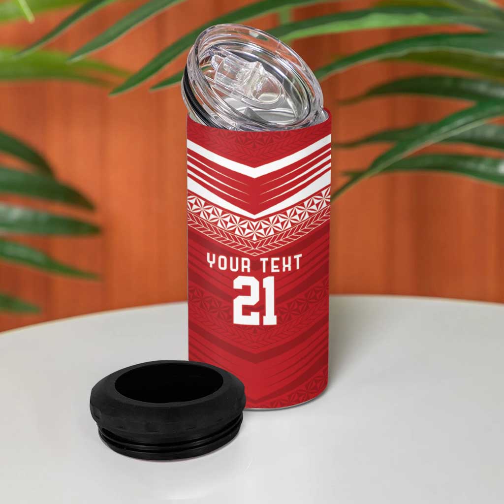 Custom Pacific Rugby Spirit 4 in 1 Can Cooler Tumbler Tonga Ngatu Pride Red Edition - Polynesian Pride