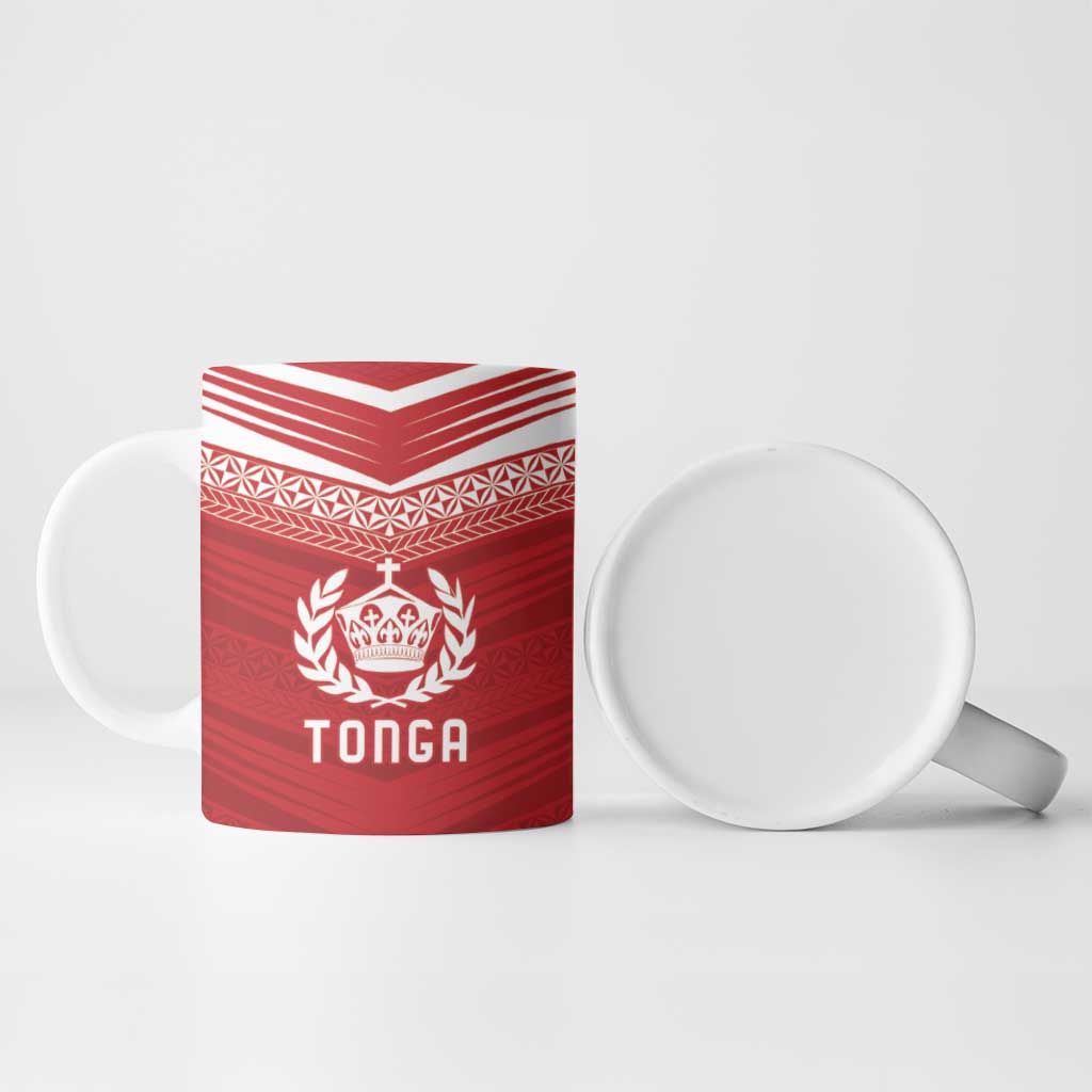 Custom Pacific Rugby Spirit Ceramic Mug Tonga Ngatu Pride Red Edition - Polynesian Pride