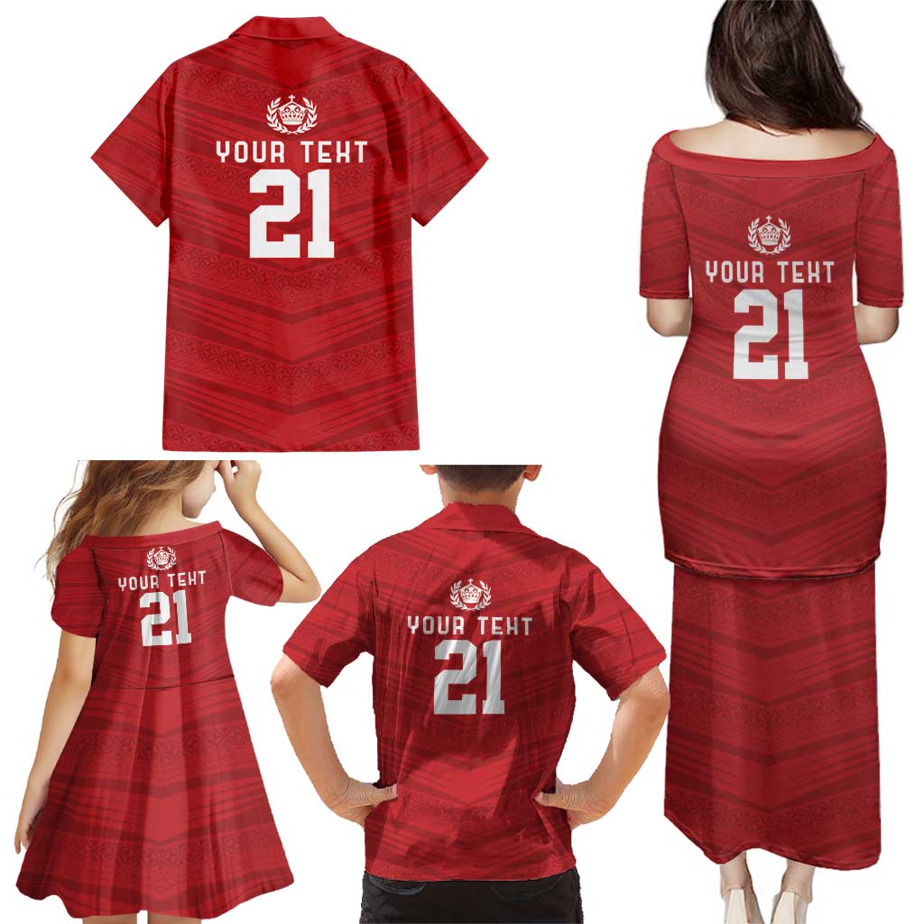 Custom Pacific Rugby Spirit Family Matching Puletasi and Hawaiian Shirt Tonga Ngatu Pride Red Edition - Polynesian Pride