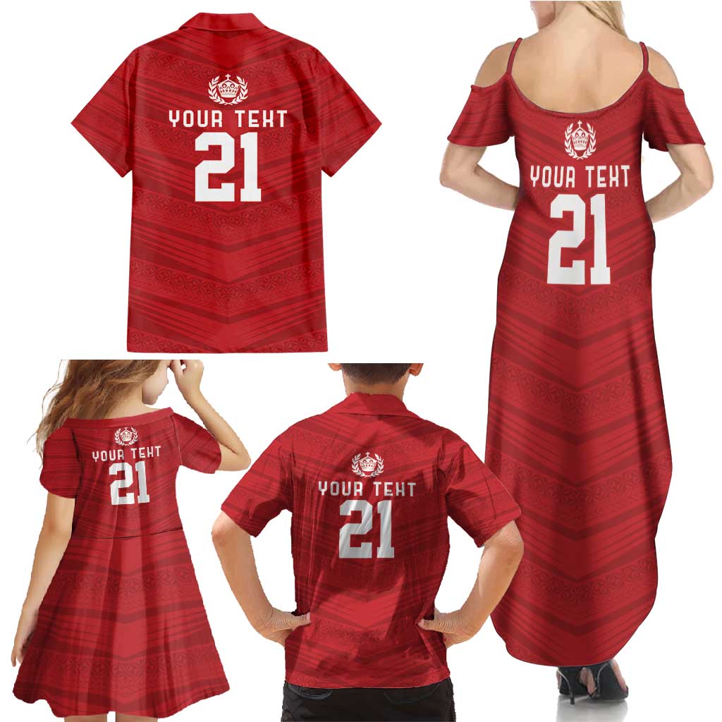 Custom Pacific Rugby Spirit Family Matching Summer Maxi Dress and Hawaiian Shirt Tonga Ngatu Pride Red Edition - Polynesian Pride