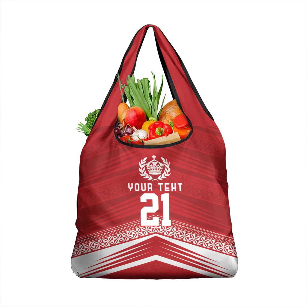 Custom Pacific Rugby Spirit Grocery Bag Tonga Ngatu Pride Red Edition - Polynesian Pride