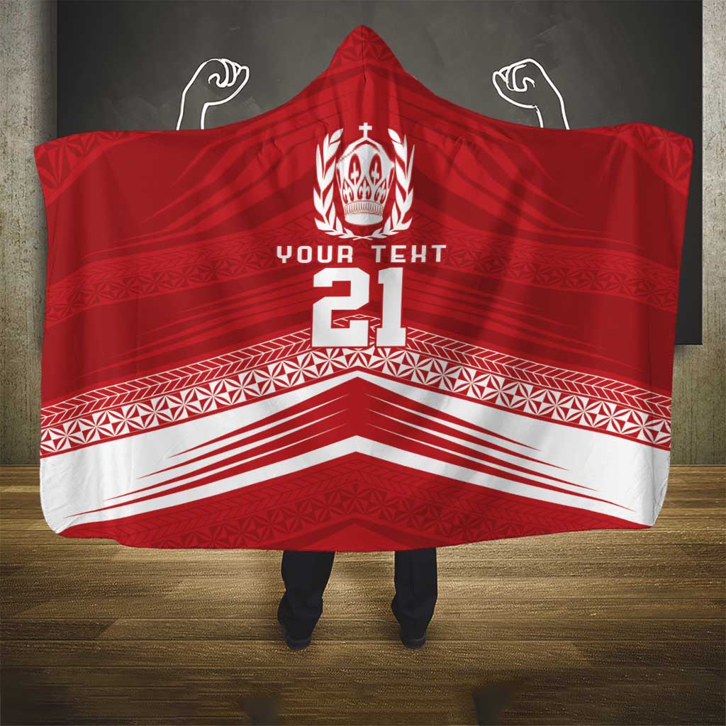Custom Pacific Rugby Spirit Hooded Blanket Tonga Ngatu Pride Red Edition - Polynesian Pride
