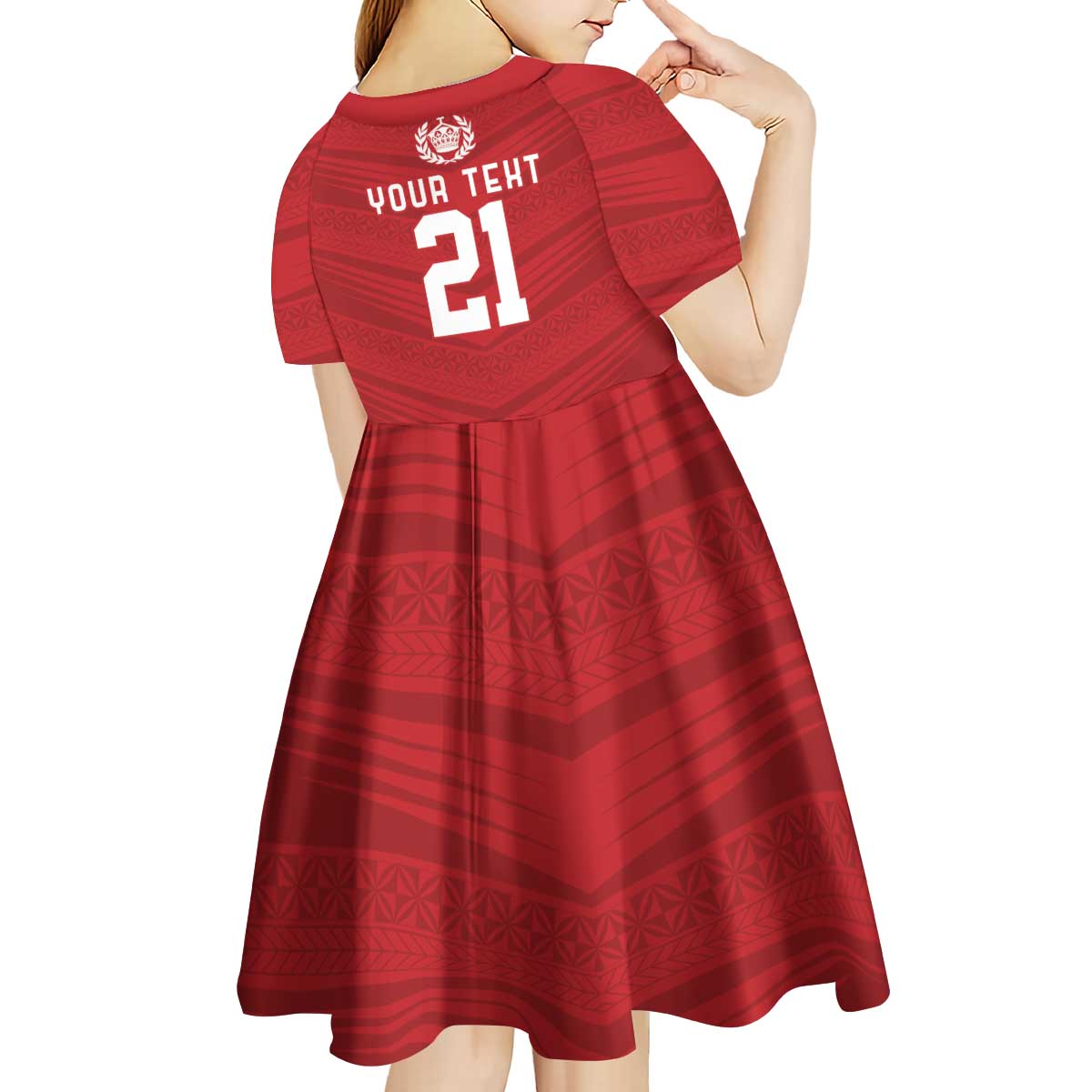 Custom Pacific Rugby Spirit Kid Short Sleeve Dress Tonga Ngatu Pride Red Edition - Polynesian Pride