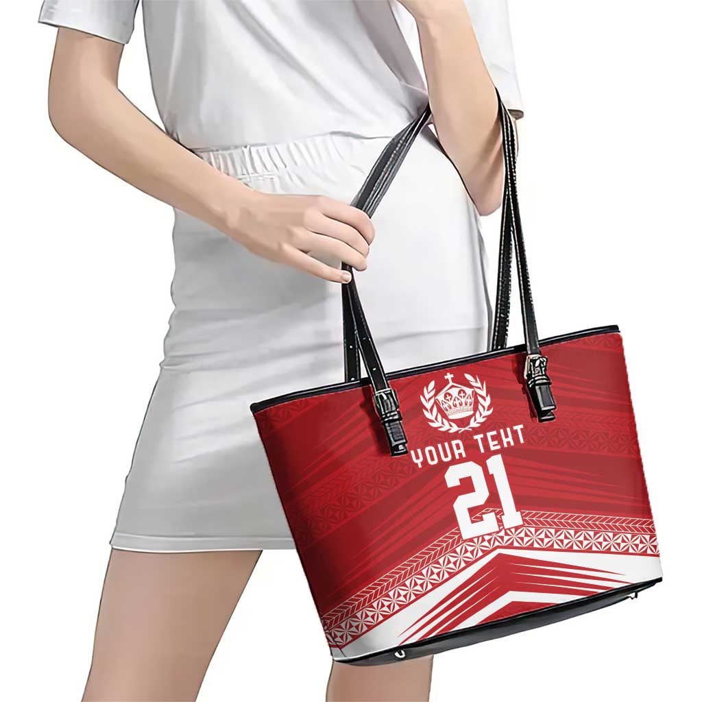 Custom Pacific Rugby Spirit Leather Tote Bag Tonga Ngatu Pride Red Edition - Polynesian Pride
