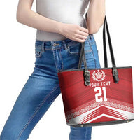Custom Pacific Rugby Spirit Leather Tote Bag Tonga Ngatu Pride Red Edition - Polynesian Pride
