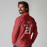 Custom Pacific Rugby Spirit Long Sleeve Polo Shirt Tonga Ngatu Pride Red Edition - Polynesian Pride