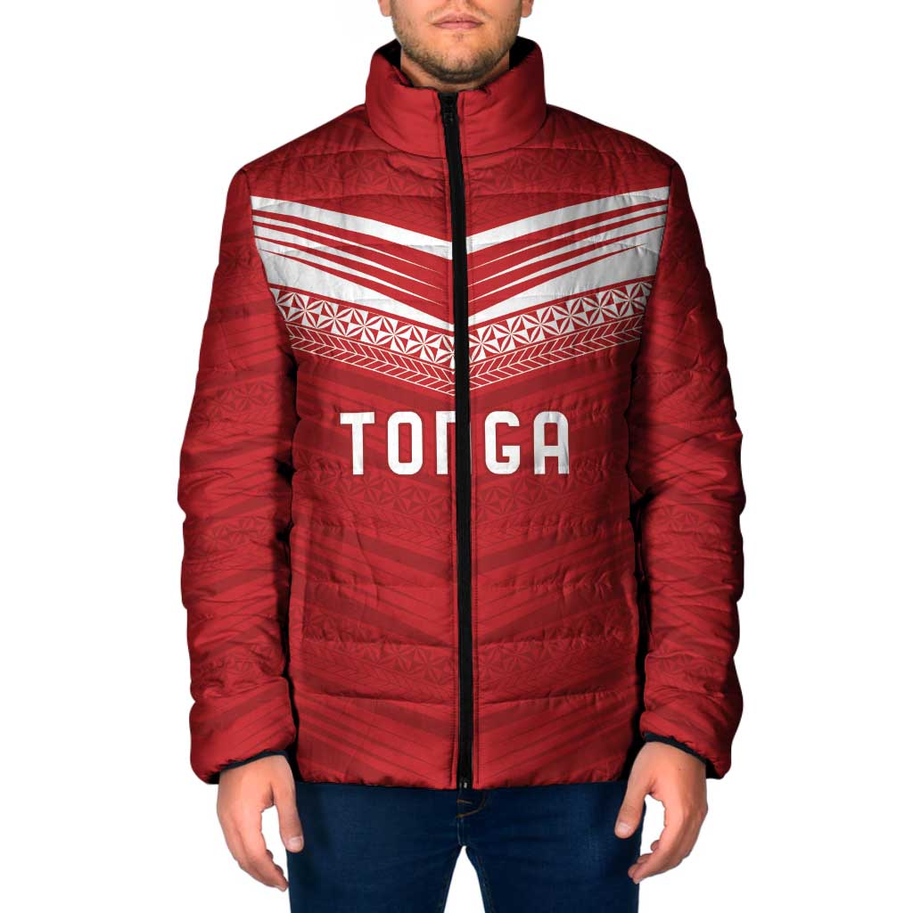 Custom Pacific Rugby Spirit Padded Jacket Tonga Ngatu Pride Red Edition - Polynesian Pride