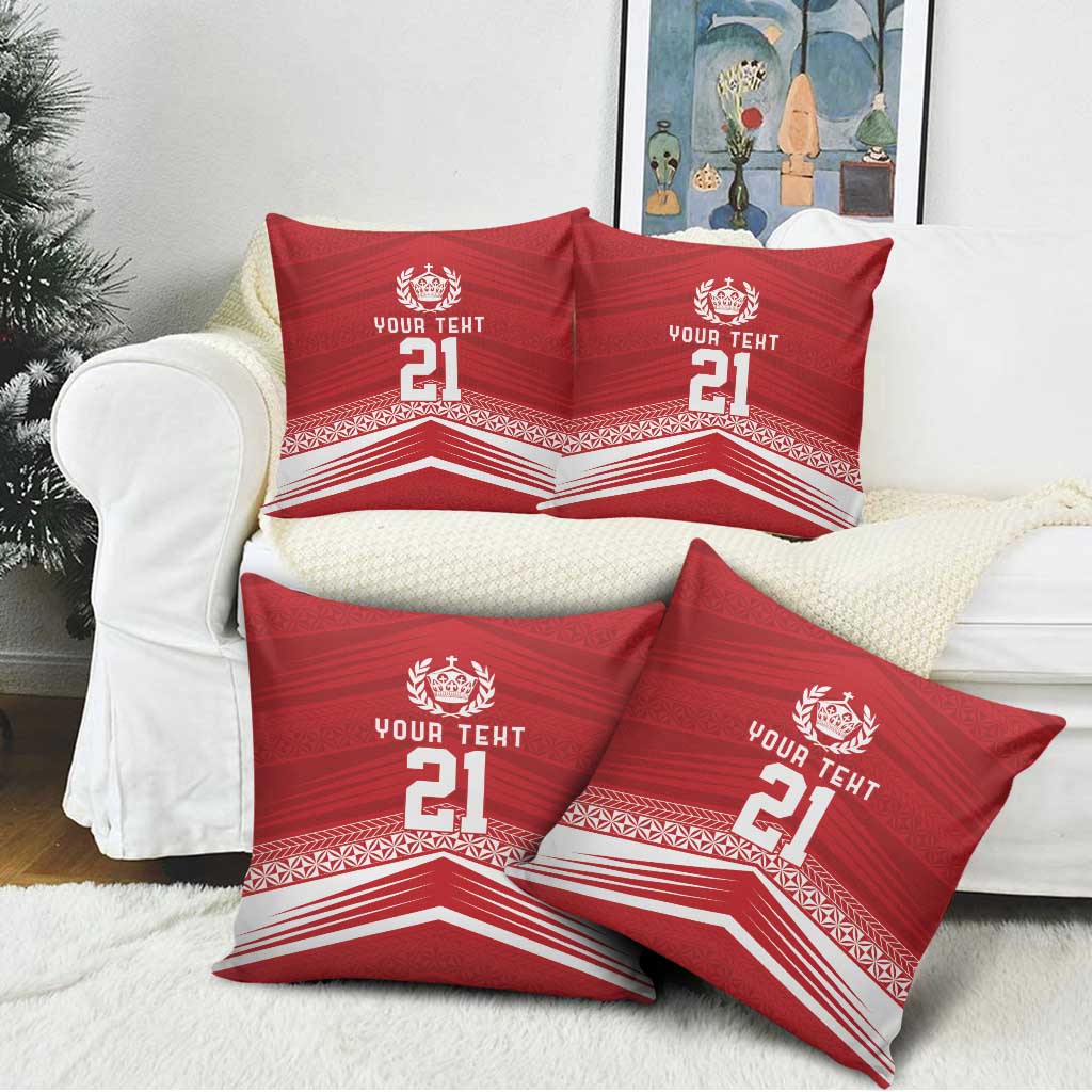 Custom Pacific Rugby Spirit Pillow Cover Tonga Ngatu Pride Red Edition - Polynesian Pride