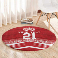Custom Pacific Rugby Spirit Round Carpet Tonga Ngatu Pride Red Edition - Polynesian Pride