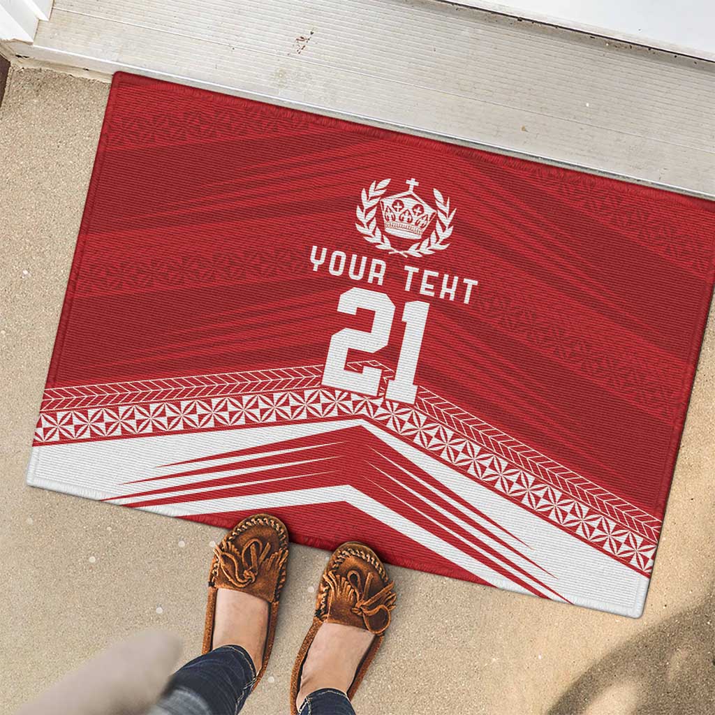 Custom Pacific Rugby Spirit Rubber Doormat Tonga Ngatu Pride Red Edition - Polynesian Pride