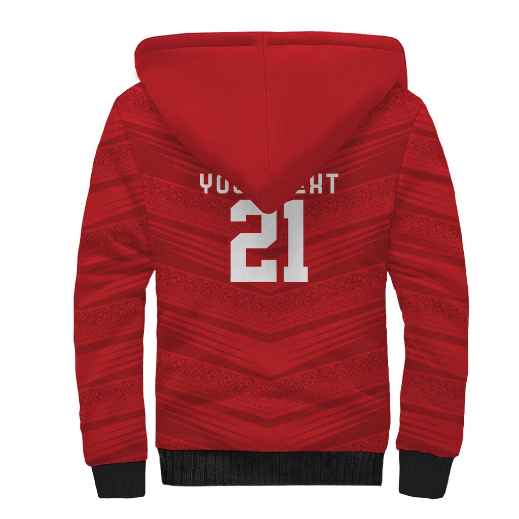 Custom Pacific Rugby Spirit Sherpa Hoodie Tonga Ngatu Pride Red Edition - Polynesian Pride
