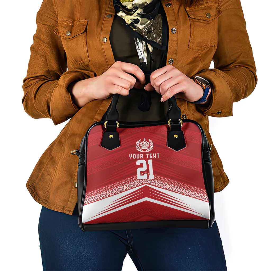 Custom Pacific Rugby Spirit Shoulder Handbag Tonga Ngatu Pride Red Edition - Polynesian Pride