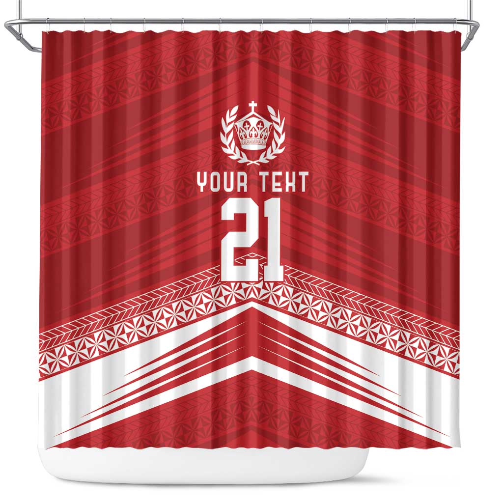 Custom Pacific Rugby Spirit Shower Curtain Tonga Ngatu Pride Red Edition - Polynesian Pride