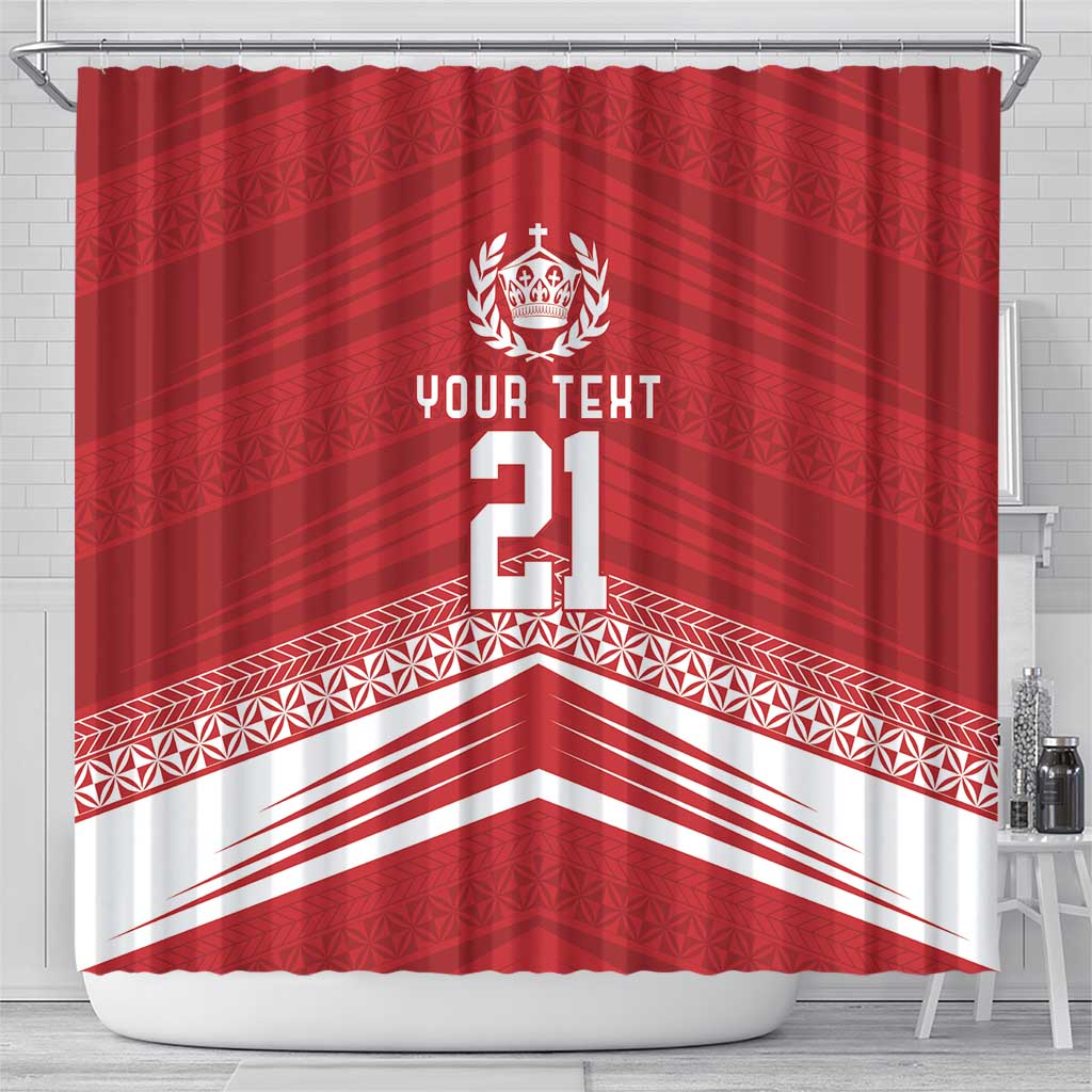 Custom Pacific Rugby Spirit Shower Curtain Tonga Ngatu Pride Red Edition - Polynesian Pride