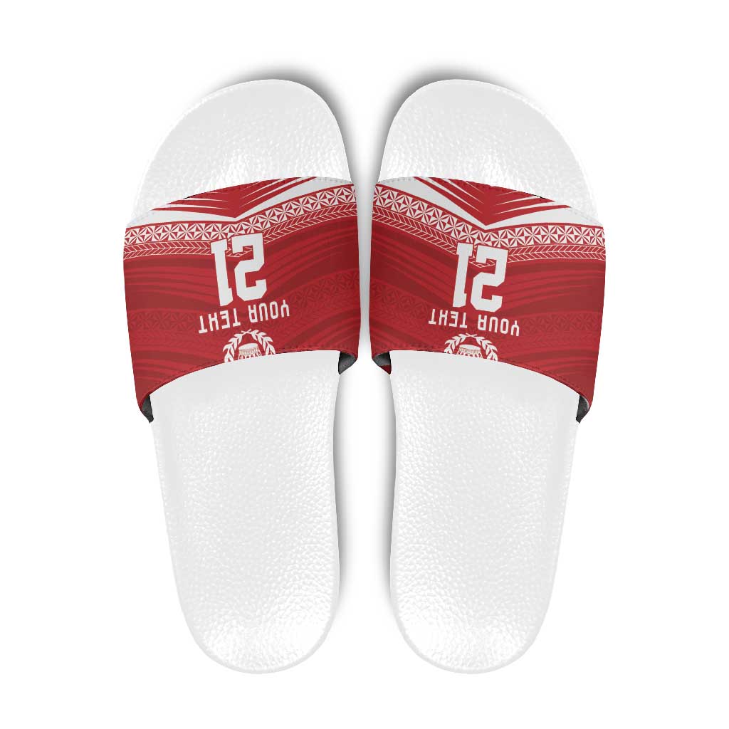 Custom Pacific Rugby Spirit Slide Sandals Tonga Ngatu Pride Red Edition - Polynesian Pride