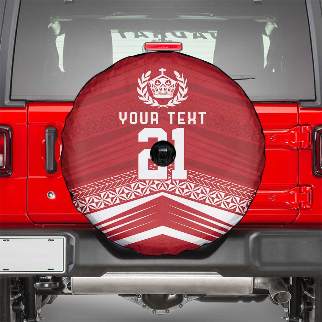 Custom Pacific Rugby Spirit Spare Tire Cover Tonga Ngatu Pride Red Edition - Polynesian Pride
