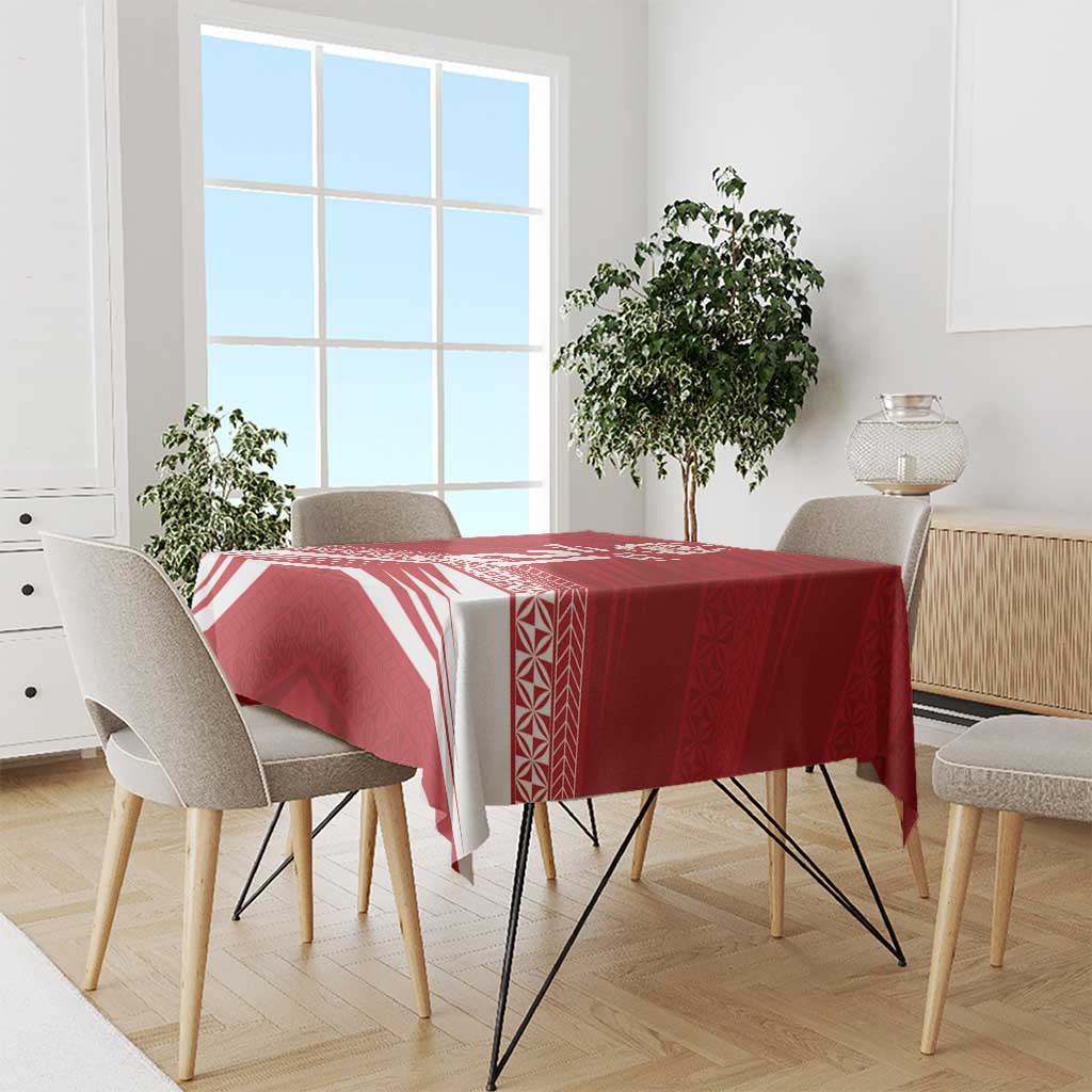 Custom Pacific Rugby Spirit Tablecloth Tonga Ngatu Pride Red Edition - Polynesian Pride