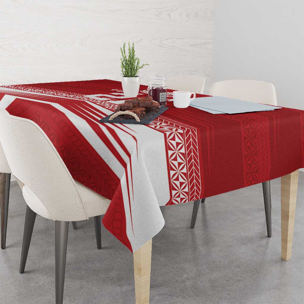 Custom Pacific Rugby Spirit Tablecloth Tonga Ngatu Pride Red Edition - Polynesian Pride