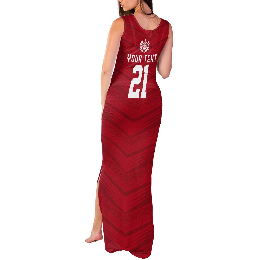 Custom Pacific Rugby Spirit Tank Maxi Dress Tonga Ngatu Pride Red Edition - Polynesian Pride