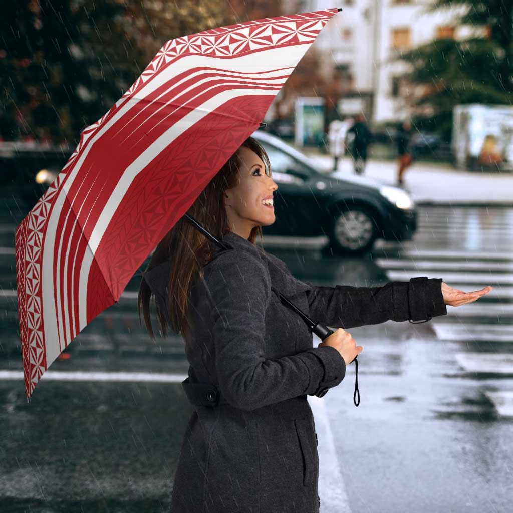 Custom Pacific Rugby Spirit Umbrella Tonga Ngatu Pride Red Edition - Polynesian Pride