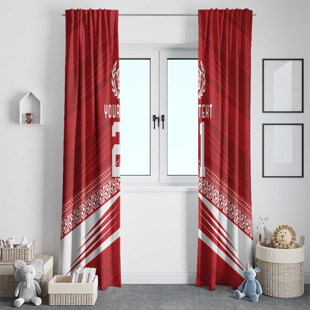 Custom Pacific Rugby Spirit Window Curtain Tonga Ngatu Pride Red Edition - Polynesian Pride