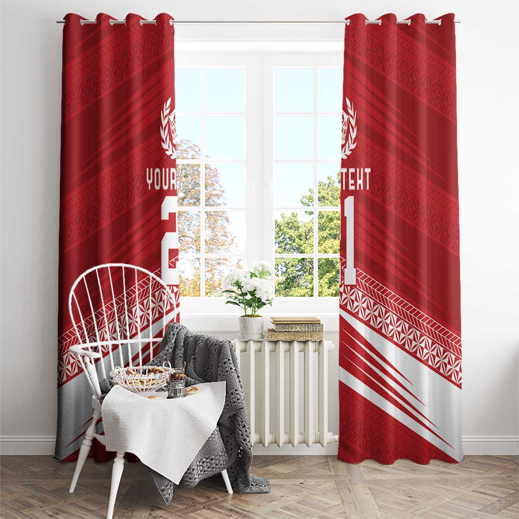 Custom Pacific Rugby Spirit Window Curtain Tonga Ngatu Pride Red Edition - Polynesian Pride