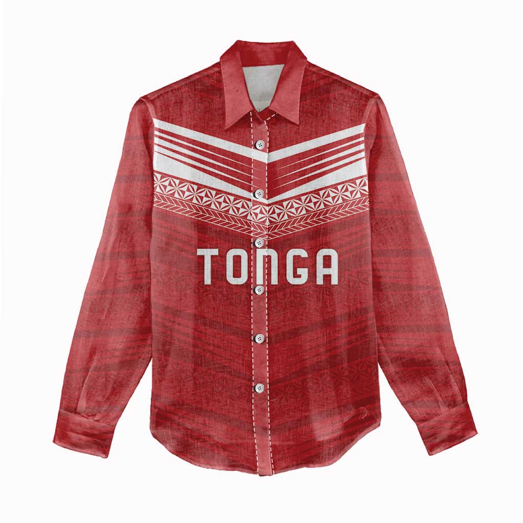 Custom Pacific Rugby Spirit Women Casual Shirt Tonga Ngatu Pride Red Edition - Polynesian Pride