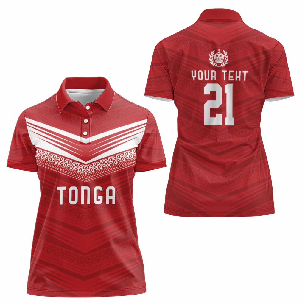 Custom Pacific Rugby Spirit Women Polo Shirt Tonga Ngatu Pride Red Edition - Polynesian Pride