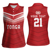 Custom Pacific Rugby Spirit Women Sleeveless Polo Shirt Tonga Ngatu Pride Red Edition - Polynesian Pride