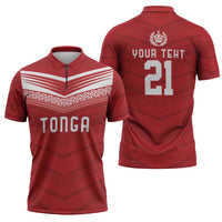 Custom Pacific Rugby Spirit Zipper Polo Shirt Tonga Ngatu Pride Red Edition - Polynesian Pride