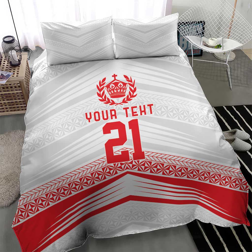 Custom Pacific Rugby Spirit Bedding Set Tonga Ngatu Pride White Edition - Polynesian Pride