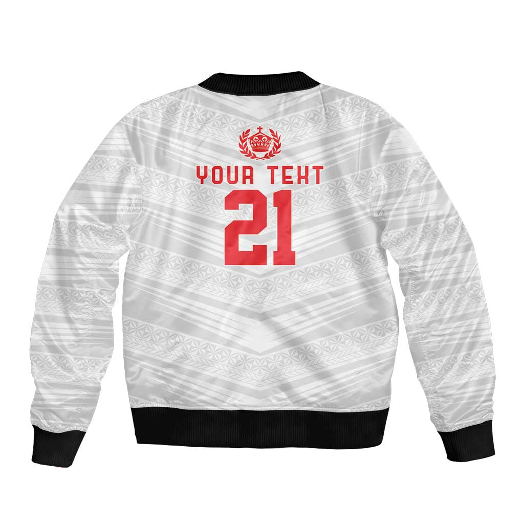 Custom Pacific Rugby Spirit Bomber Jacket Tonga Ngatu Pride White Edition - Polynesian Pride