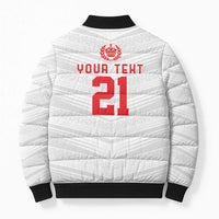 Custom Pacific Rugby Spirit Bomber Puffer Jacket Tonga Ngatu Pride White Edition - Polynesian Pride