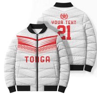 Custom Pacific Rugby Spirit Bomber Puffer Jacket Tonga Ngatu Pride White Edition - Polynesian Pride