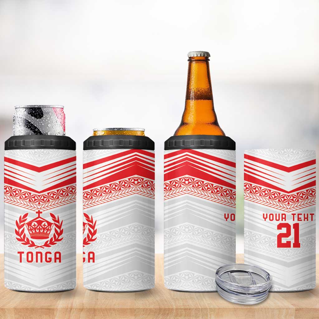 Custom Pacific Rugby Spirit 4 in 1 Can Cooler Tumbler Tonga Ngatu Pride White Edition - Polynesian Pride