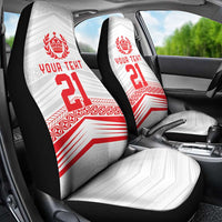 Custom Pacific Rugby Spirit Car Seat Cover Tonga Ngatu Pride White Edition - Polynesian Pride