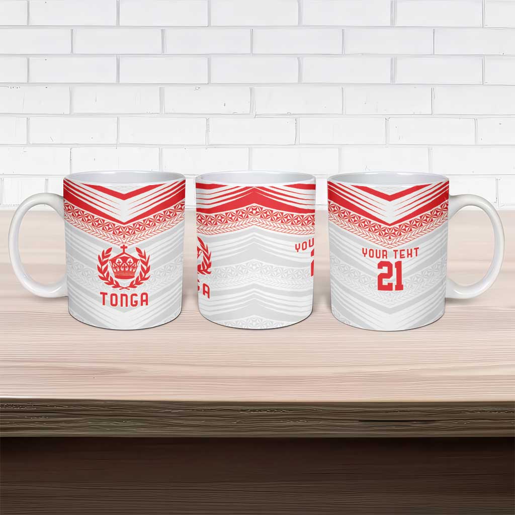 Custom Pacific Rugby Spirit Ceramic Mug Tonga Ngatu Pride White Edition - Polynesian Pride