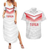 Custom Pacific Rugby Spirit Couples Matching Summer Maxi Dress and Hawaiian Shirt Tonga Ngatu Pride White Edition - Polynesian Pride