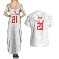Custom Pacific Rugby Spirit Couples Matching Summer Maxi Dress and Hawaiian Shirt Tonga Ngatu Pride White Edition - Polynesian Pride