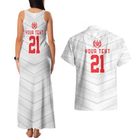 Custom Pacific Rugby Spirit Couples Matching Tank Maxi Dress and Hawaiian Shirt Tonga Ngatu Pride White Edition - Polynesian Pride