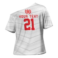 Custom Pacific Rugby Spirit Cross Shoulder Shirt Tonga Ngatu Pride White Edition - Polynesian Pride