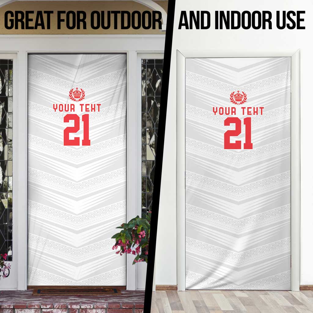 Custom Pacific Rugby Spirit Door Cover Tonga Ngatu Pride White Edition - Polynesian Pride