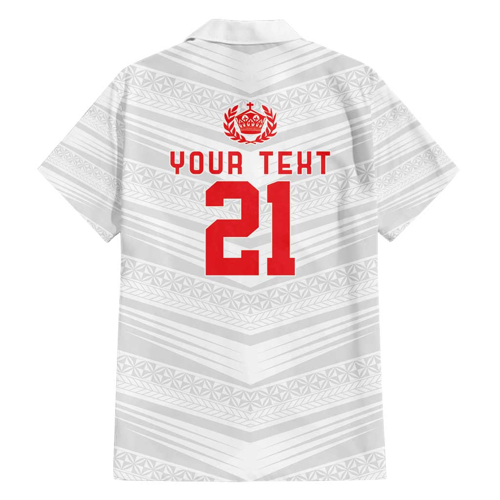 Custom Pacific Rugby Spirit Family Matching Off Shoulder Short Dress and Hawaiian Shirt Tonga Ngatu Pride White Edition - Polynesian Pride