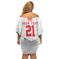 Custom Pacific Rugby Spirit Family Matching Off Shoulder Short Dress and Hawaiian Shirt Tonga Ngatu Pride White Edition - Polynesian Pride