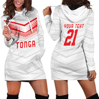 Custom Pacific Rugby Spirit Hoodie Dress Tonga Ngatu Pride White Edition - Polynesian Pride